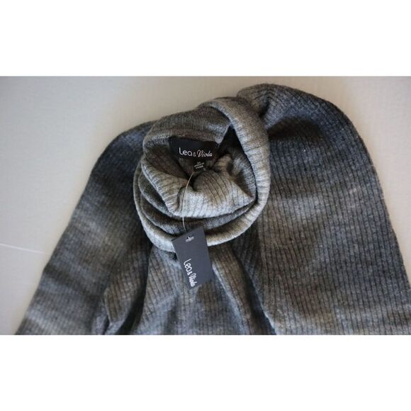 Lea & Viola L7890 Women's Sz M Black/Gray Ribbed Puff Sleeve Wool-Blend Sweater - Picture 3 of 5